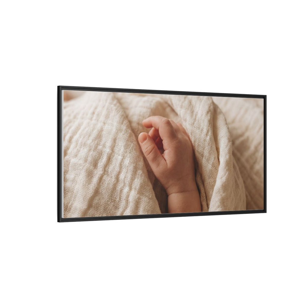 Framed Matte Canvas - Tender Newborn Hand (10×8, 12×9, 14×11, 16×12, 20×10, 18×12, 20×16, 24×16, 24×18, 36×12, 24×20, 32×16, 30×20, 30×24, 32×24, 48×16, 36×24, 48×24, 40×30, 60×20, 48×32, 60×30 & 60×40)