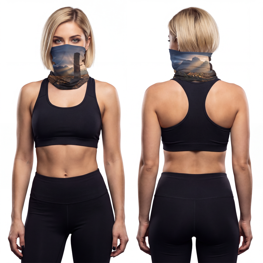Lightweight Neck Gaiter - Mystic Monolith Ancient Persian Mountain Art