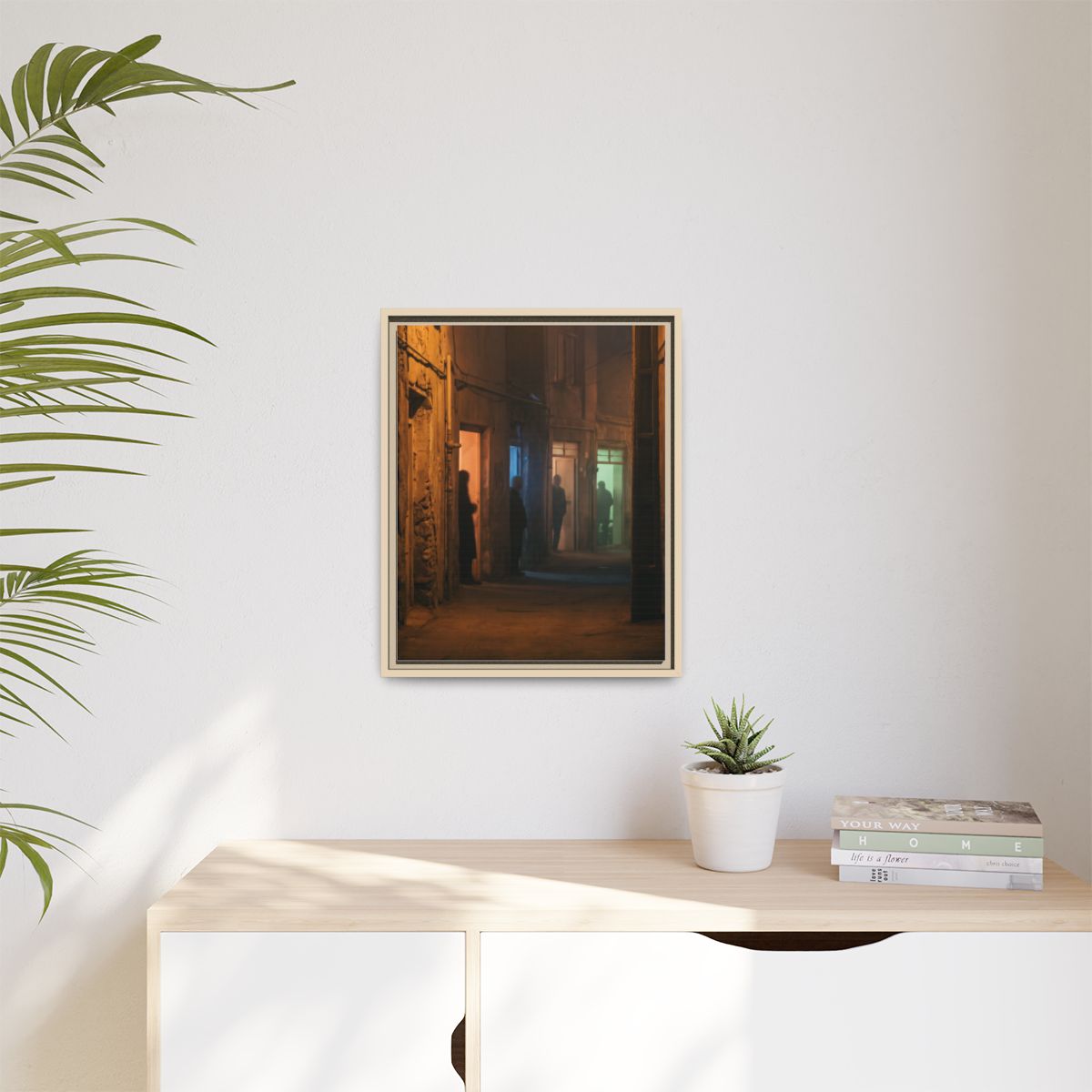 Matte Canvas, Framed - Shadowed Alleyway Mystery Art Print...