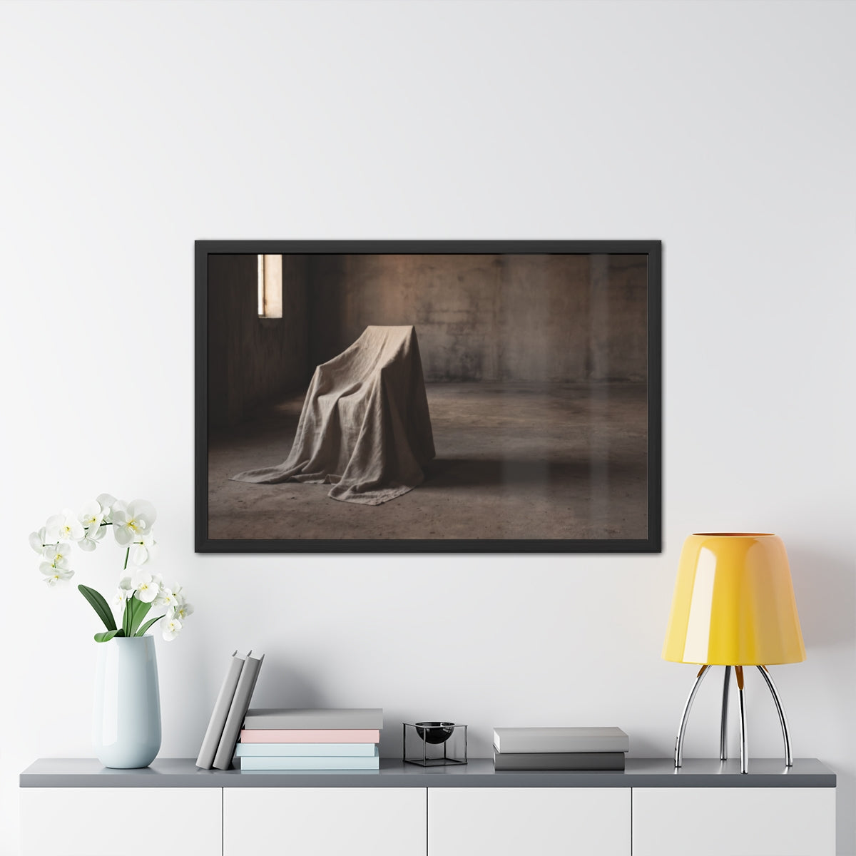 Framed Posters - Silent Shadow Covered Chair Art — Landscape...