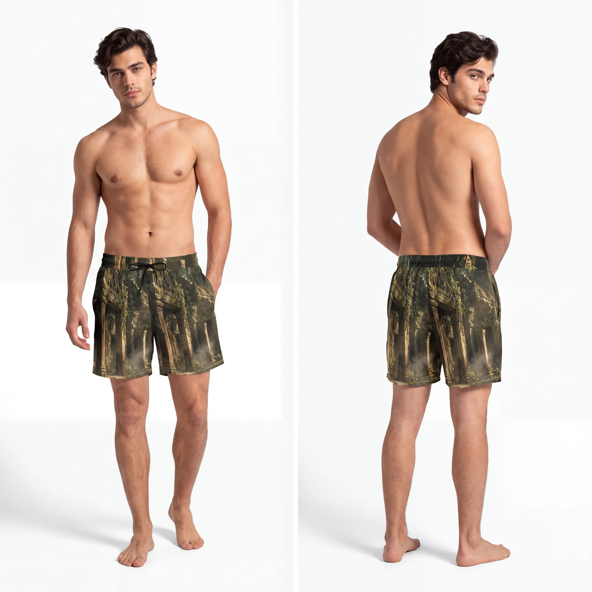 Men's Swim Shorts - Overgrown Temple | Echovira Gallery