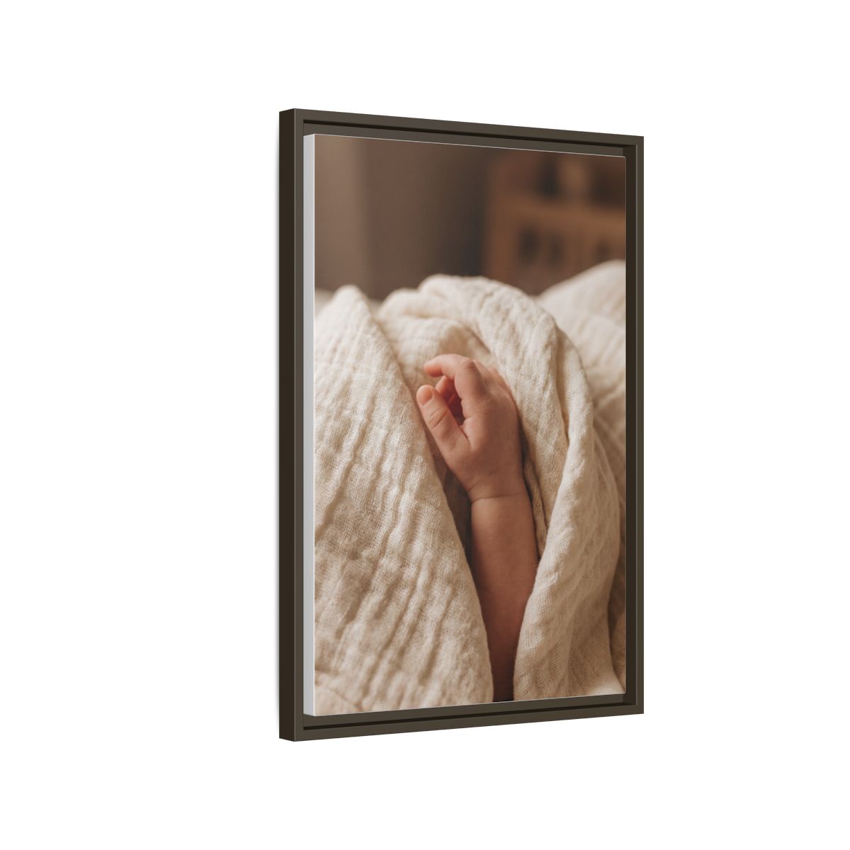 Framed Matte Canvas - Tender Newborn Hand (8×10, 9×12, 11×14, 12×16, 10×20, 12×18, 16×20, 16×24, 18×24, 12×36, 20×24, 16×32, 20×30, 24×30, 24×32, 16×48, 24×36, 24×48, 30×40, 20×60, 32×48, 30×60 & 40×60)