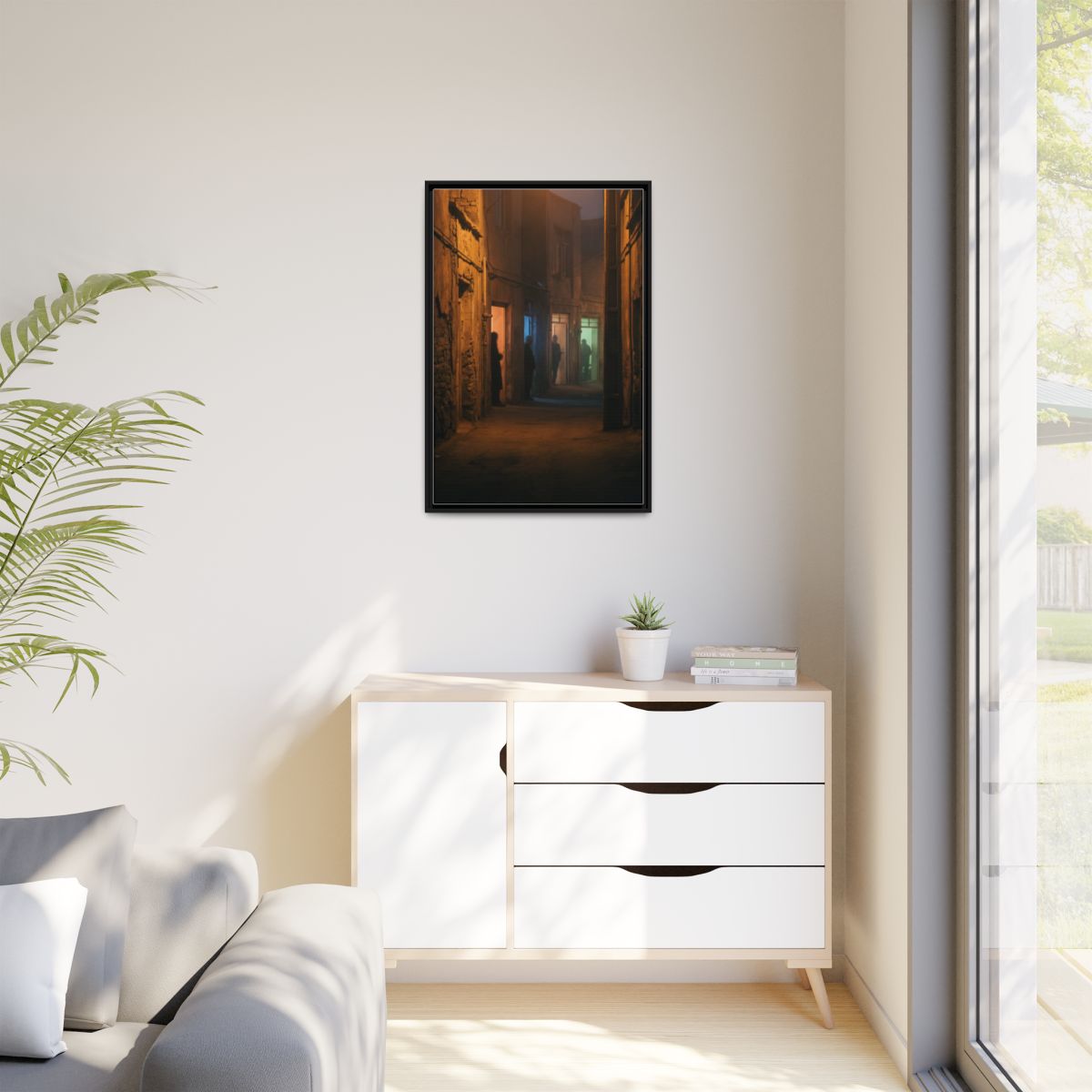 Matte Canvas, Framed - Shadowed Alleyway Mystery Art Print...