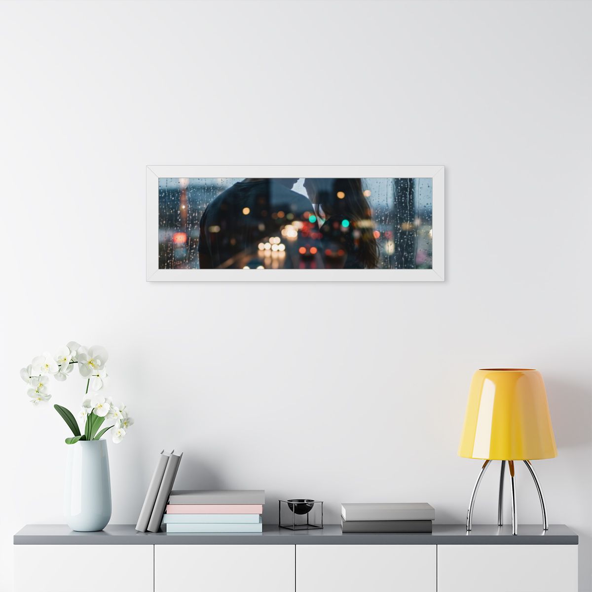 Framed Horizontal Poster - Rainy City — White (14×11, 16×12...