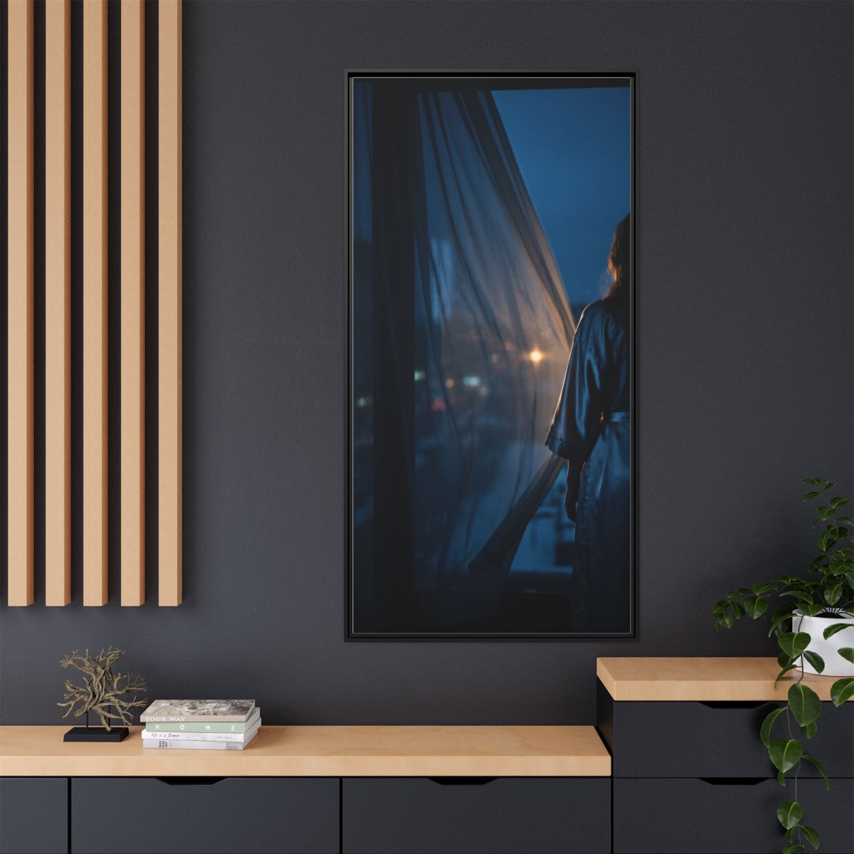 Matte Canvas, Framed - Nocturnal Solitude Silhouette — Black...