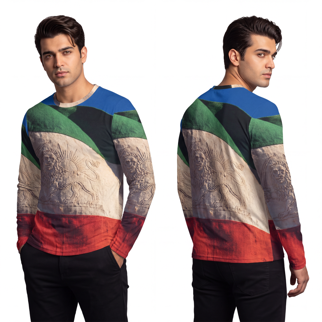 Men's Long Sleeve Shirt - Vintage Persian Lion and Sun Flag...