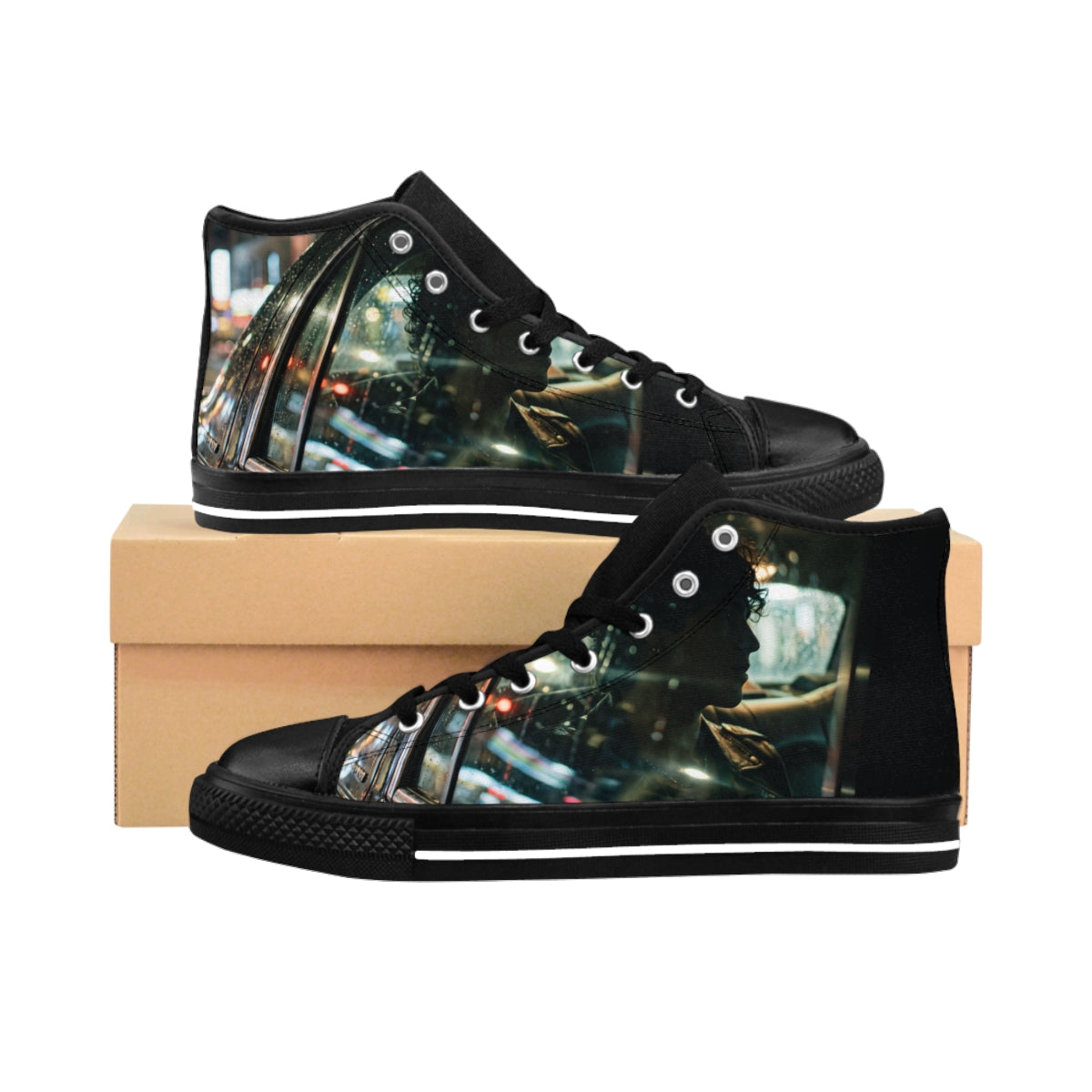 Women's Classic Sneakers - Nocturnal Taxi Ride Cinematic Art...
