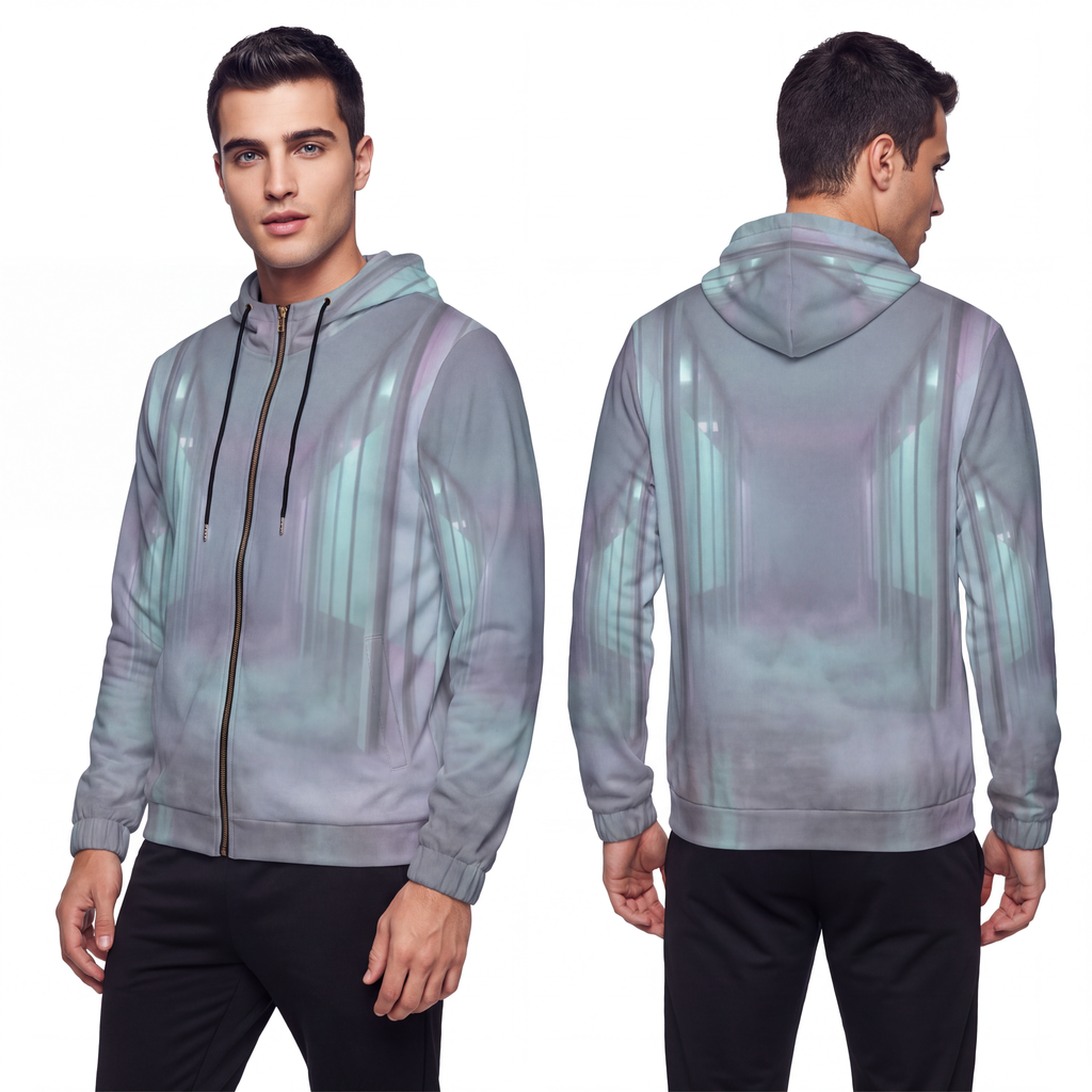 Men's Full-Zip Hoodie - Liminal Corridor Fog Art Print |...