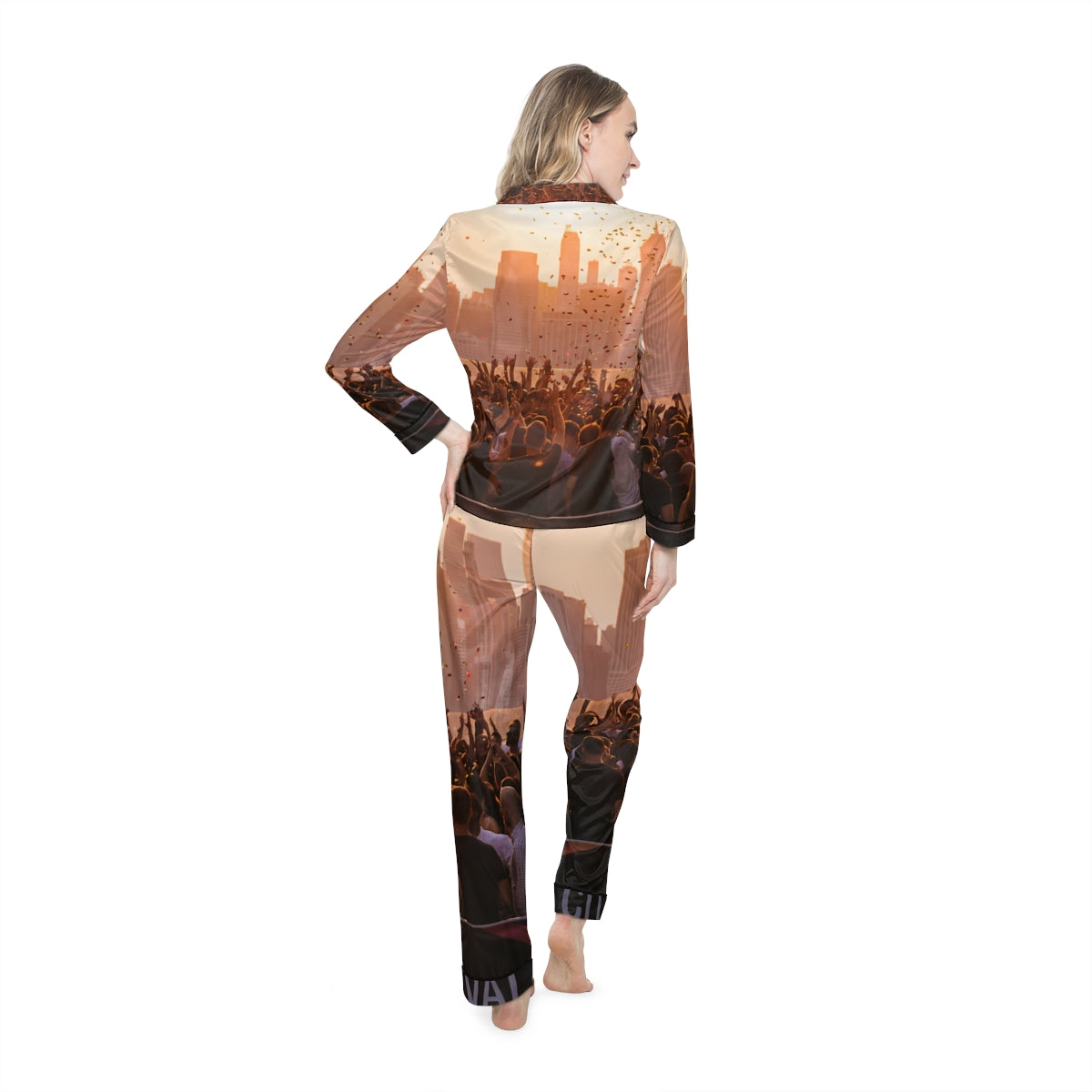 Women's Satin Pajamas - City Lights | Echovira Gallery