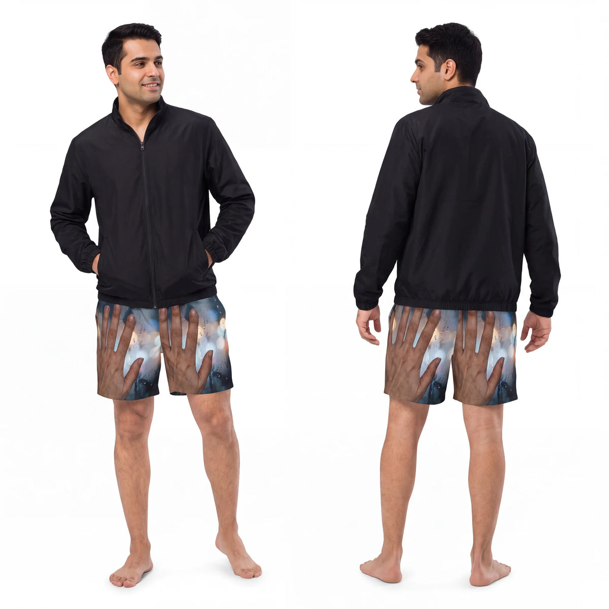Men's Swim Shorts with Rainy Nocturnal City Art