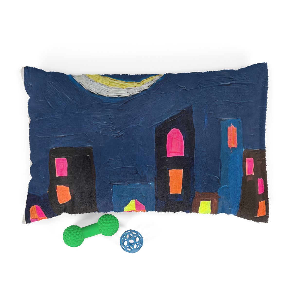 Pet Bed - Cozy Midnight Neon Skyline Pet Bed | Echovira...