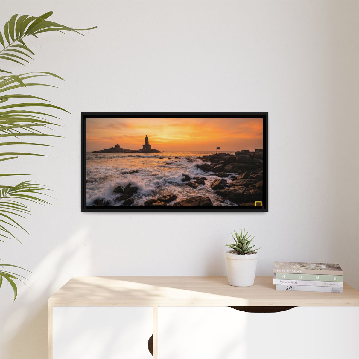 Framed Canvas - Golden Coast Dawn — Black / 1.25"