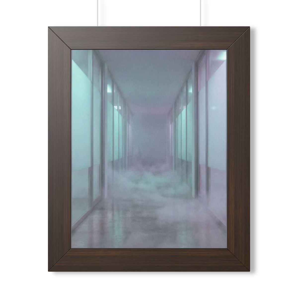 Framed Vertical Poster - Liminal Corridor Fog Art Print —......