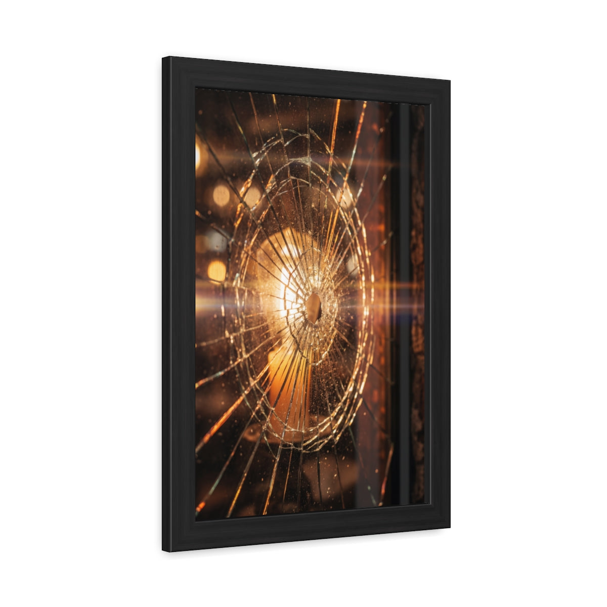 Framed Posters - Shattered Glass Art - Golden Fracture —......