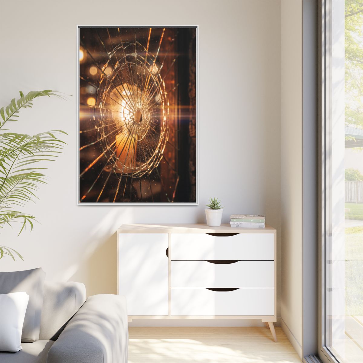 Matte Canvas, Framed - Fractured Light Shattered Glass Art —...