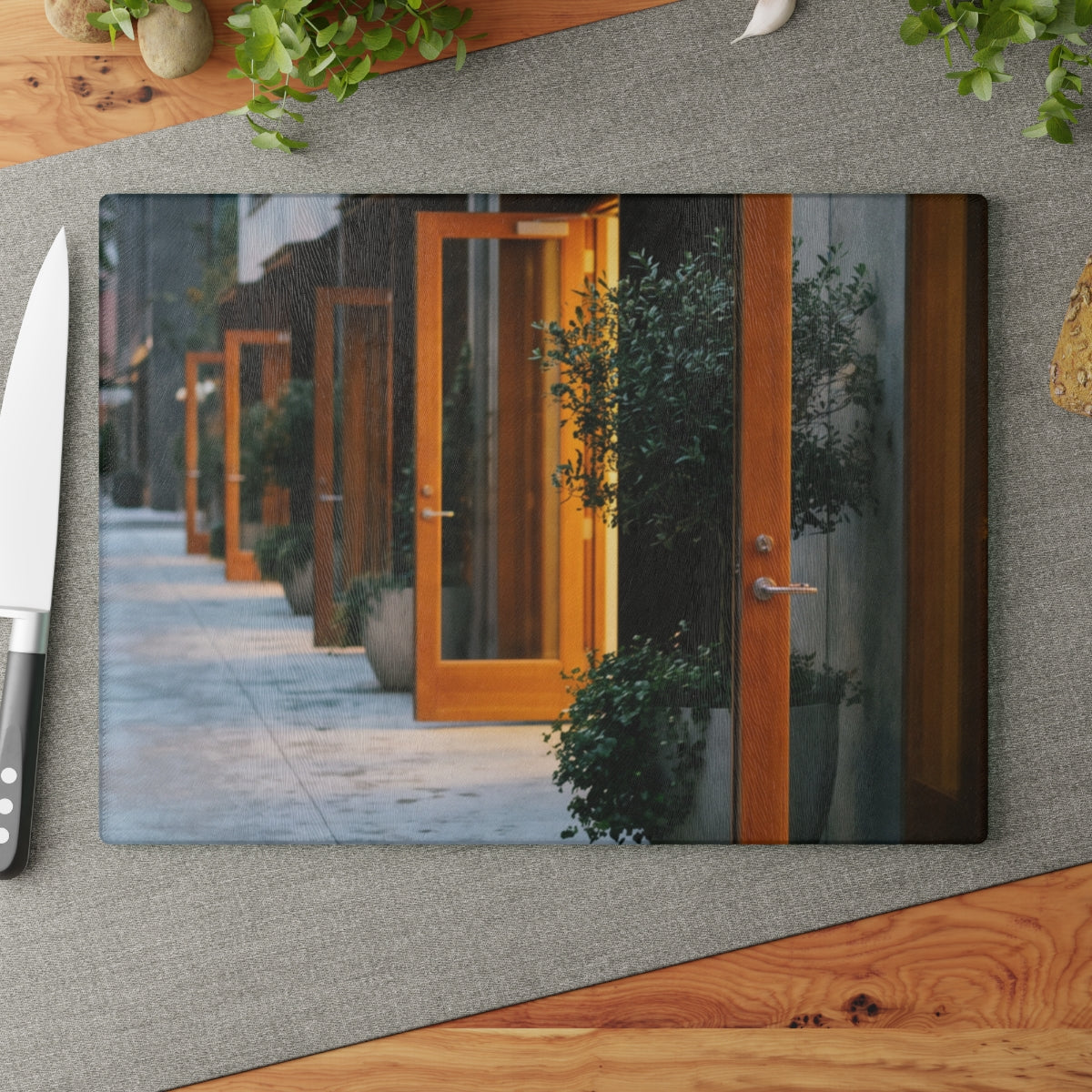 Glass Cutting Board - Twilight Courtyard | Echovira Gallery