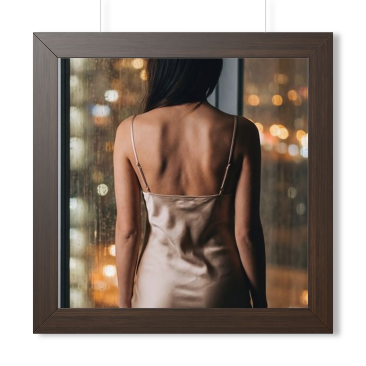 Framed Vertical Poster - Shimmering Rainscape — Walnut... |...
