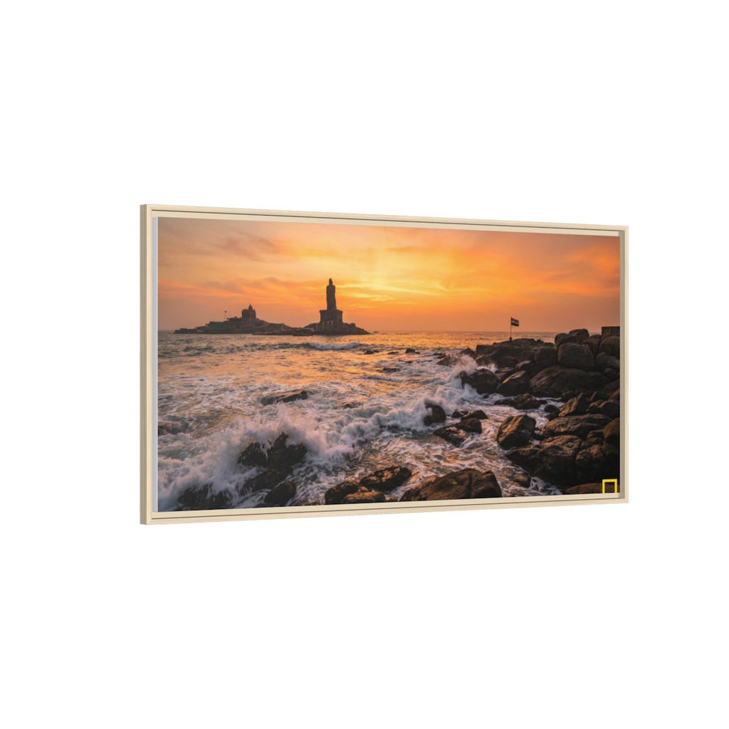 Framed Canvas - Golden Coast Dawn — Natural / 1.25"