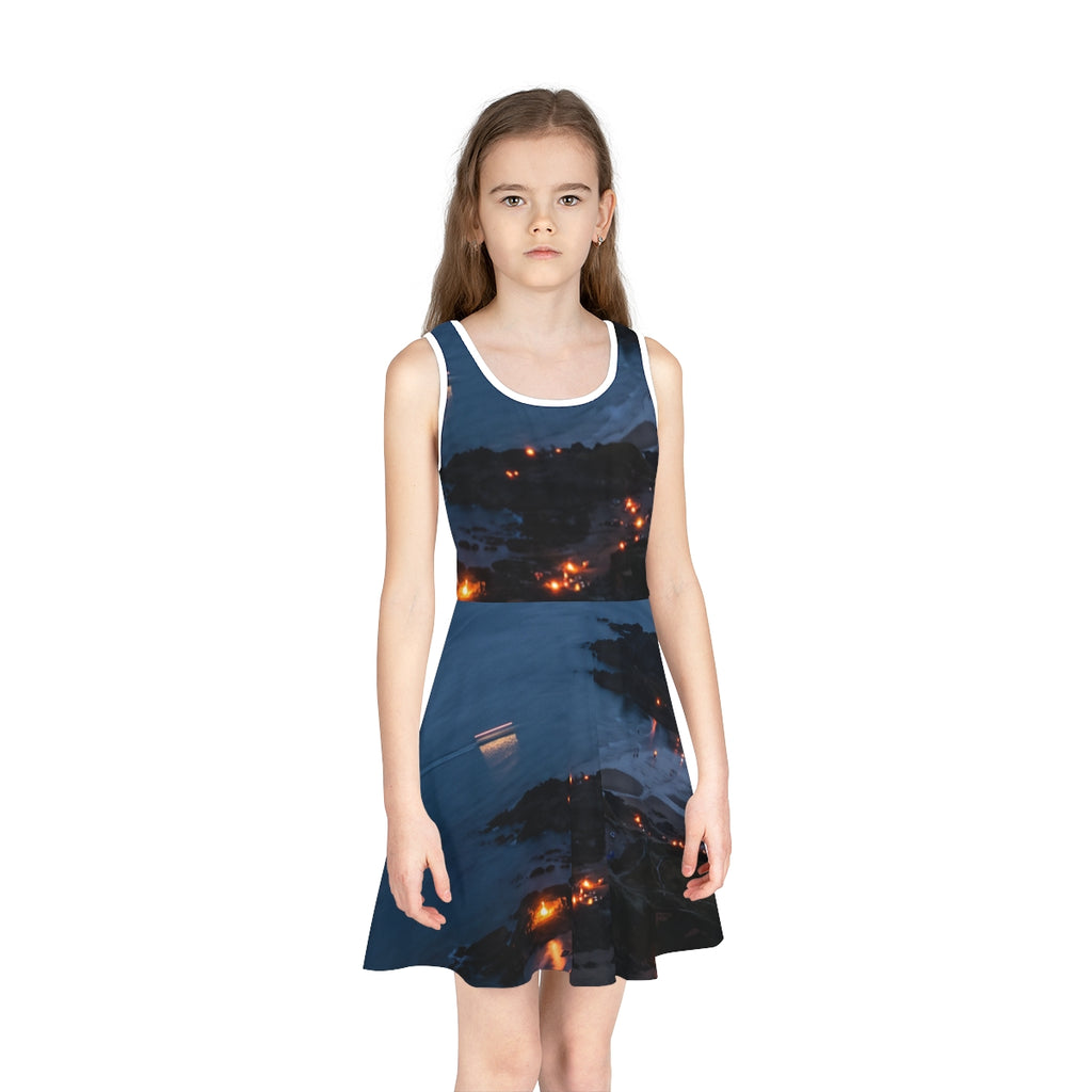 Girls' Sundress with Coastal Bonfire Seascape