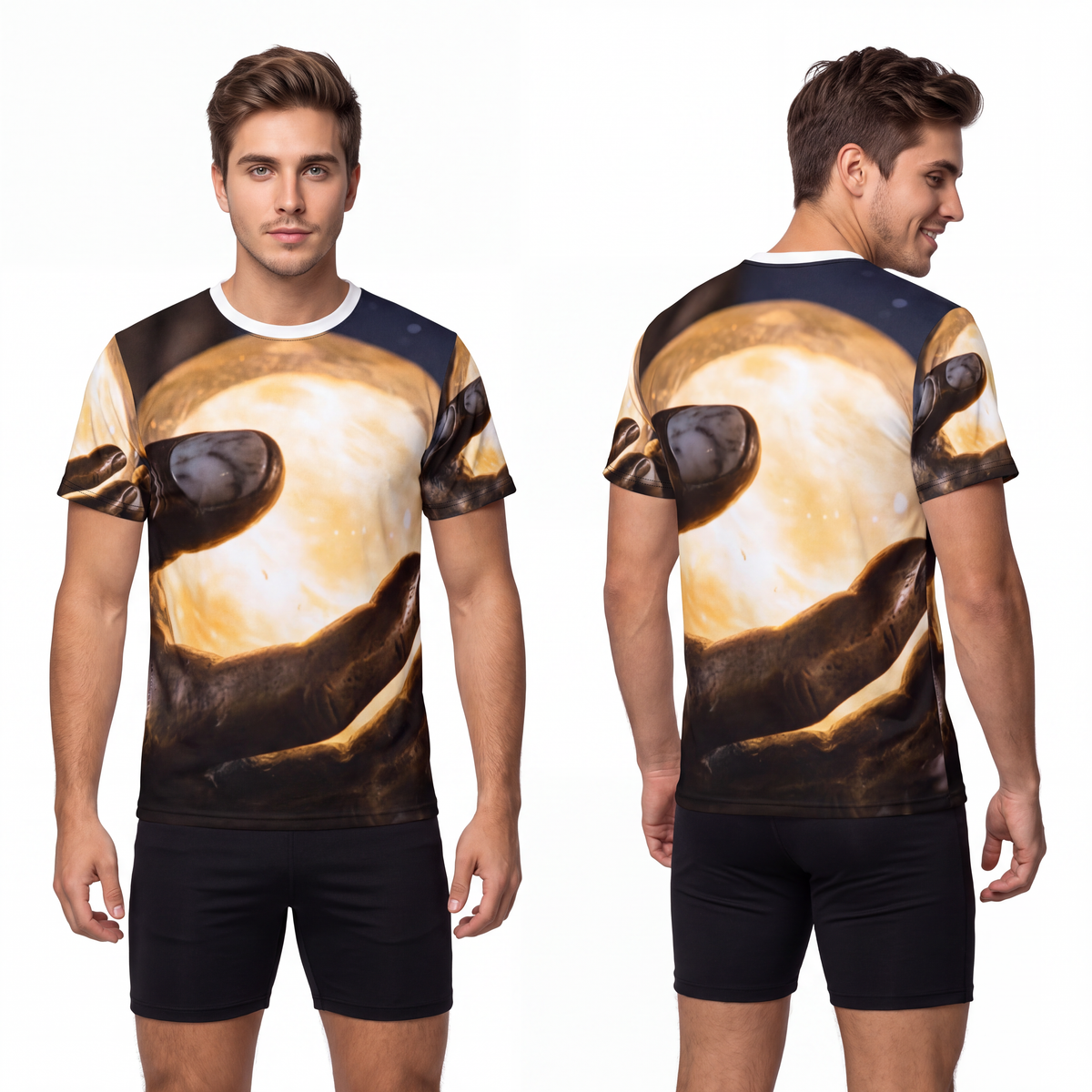 Men's Cut & Sew Tee - Celestial Orb Bronzed Palm | Echovira...
