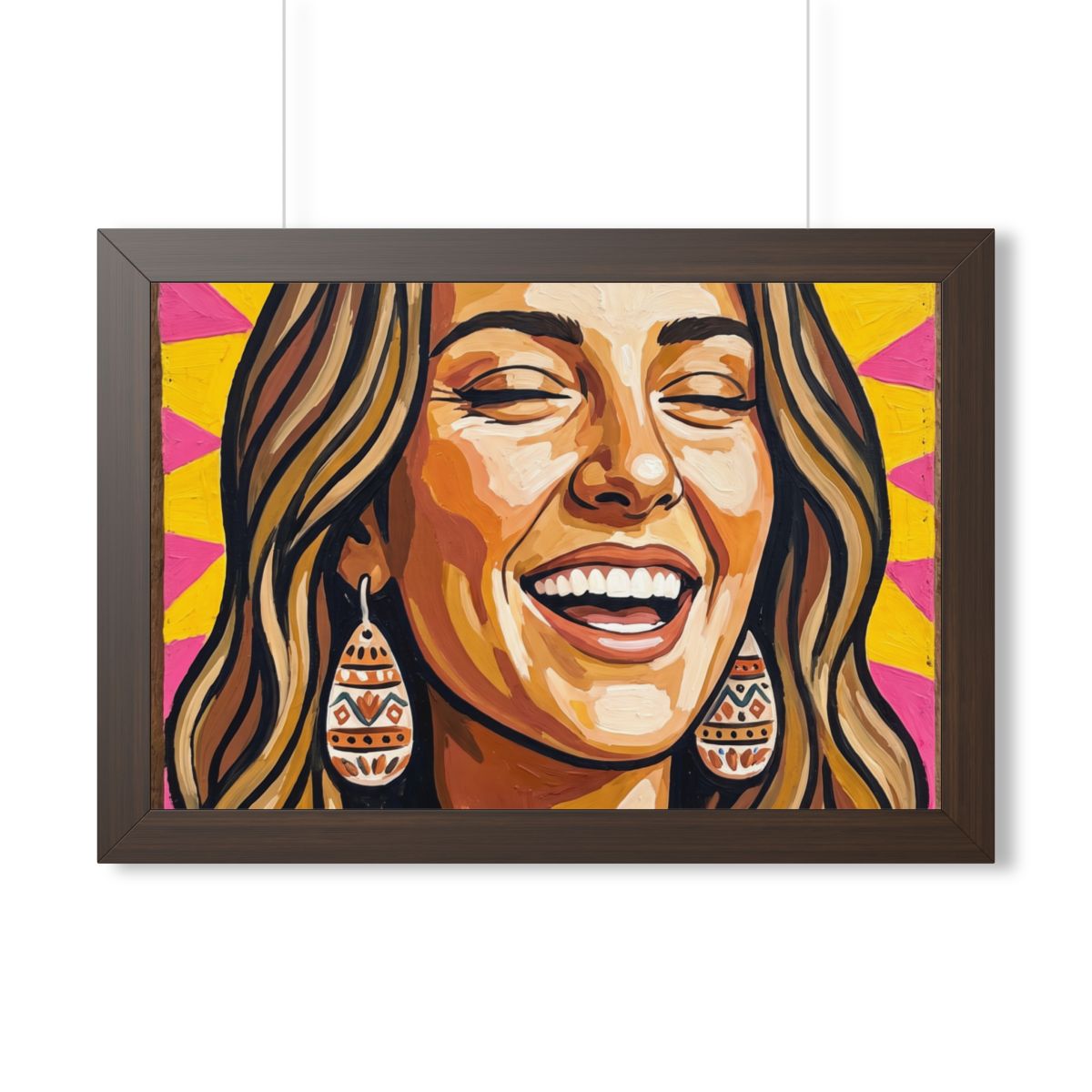Framed Horizontal Poster - Radiant Joy Boho Pop Art Portrait...