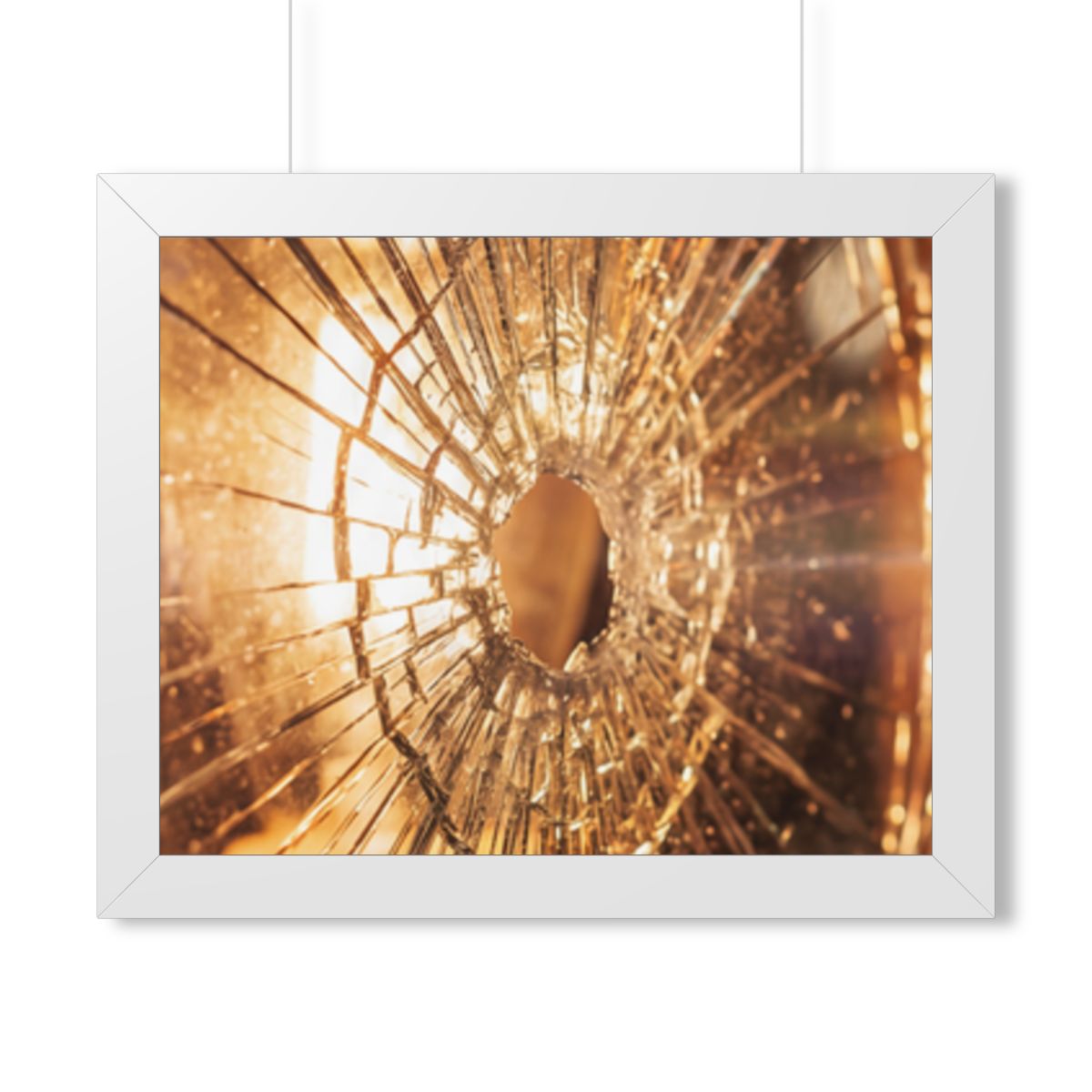 Framed Horizontal Poster - Shattered Amber Glass Art — White...