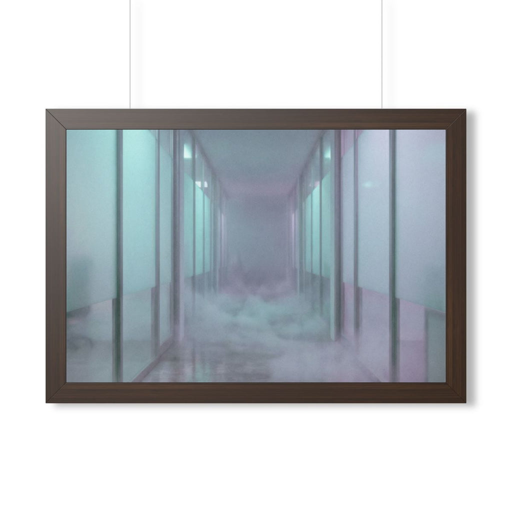 Framed Horizontal Poster - Liminal Corridor Fog Art Print —...