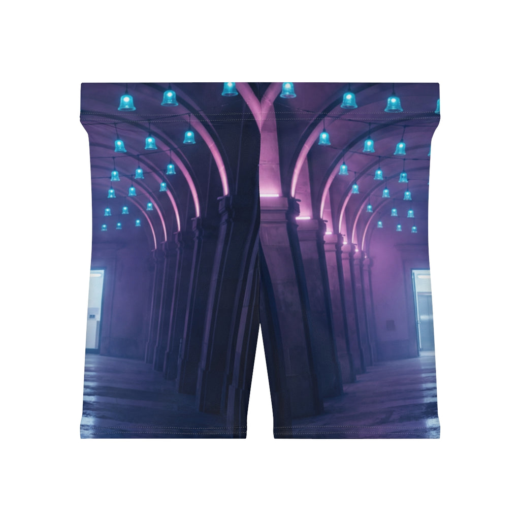 Women's Biker Shorts - Neon Arcade Glow | Echovira Gallery