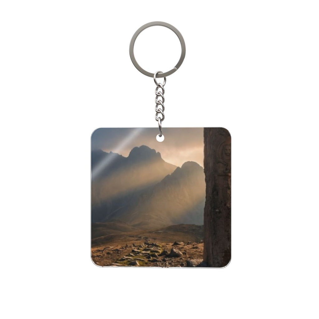 Square Keychain - Mystic Monolith Ancient Persian Mountain...