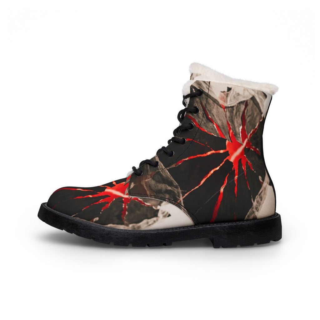 Women's Fur Leather Boots Gothic Heart Art