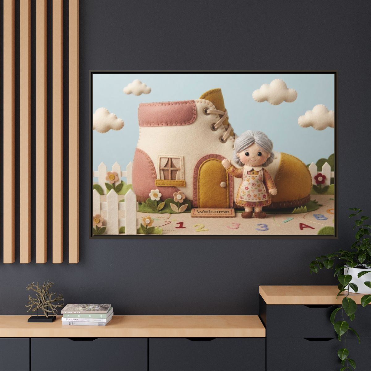 Matte Canvas - Framed Felted Shoe Cottage — Espresso / 1.25"...
