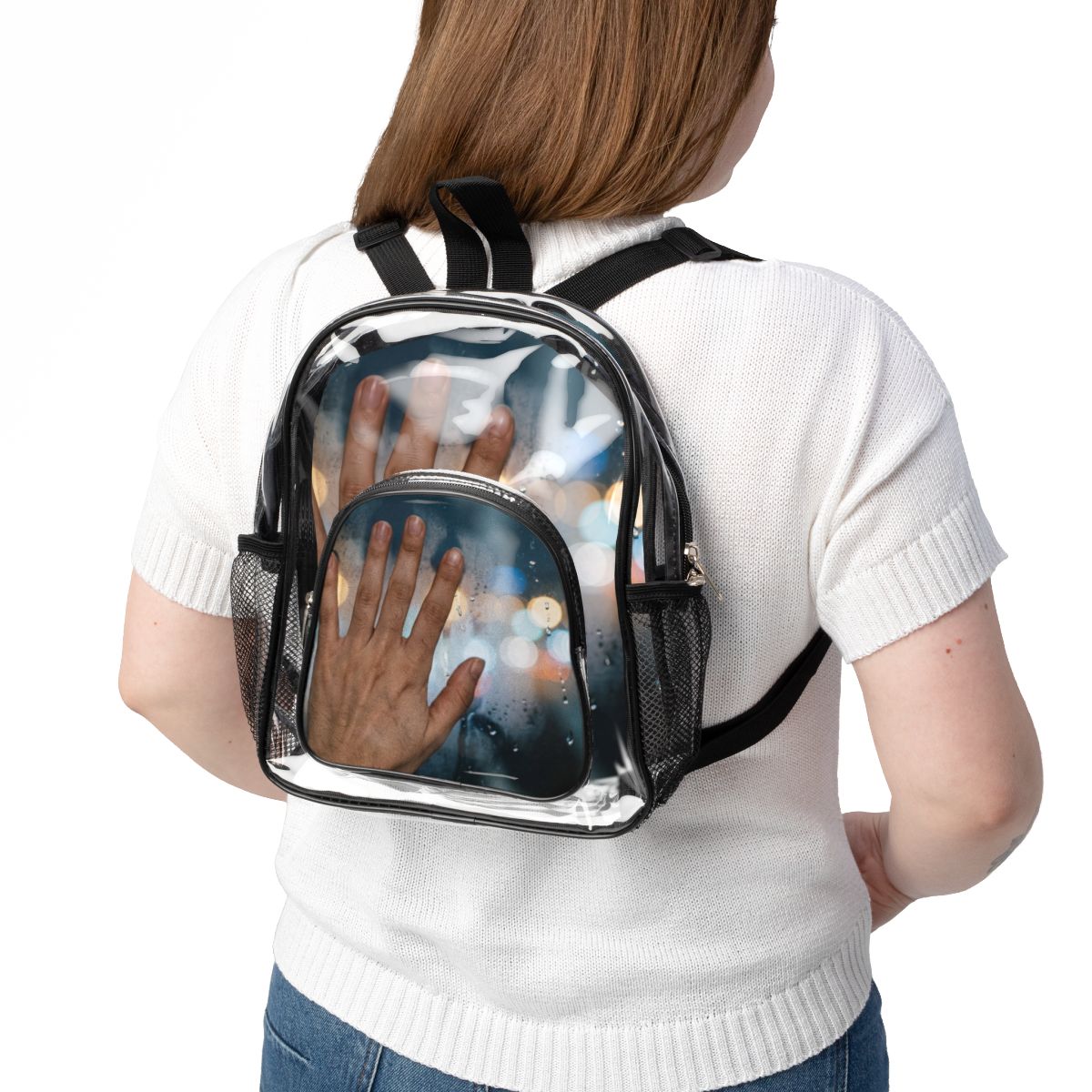 Clear Stadium Backpack with Rainy City Art