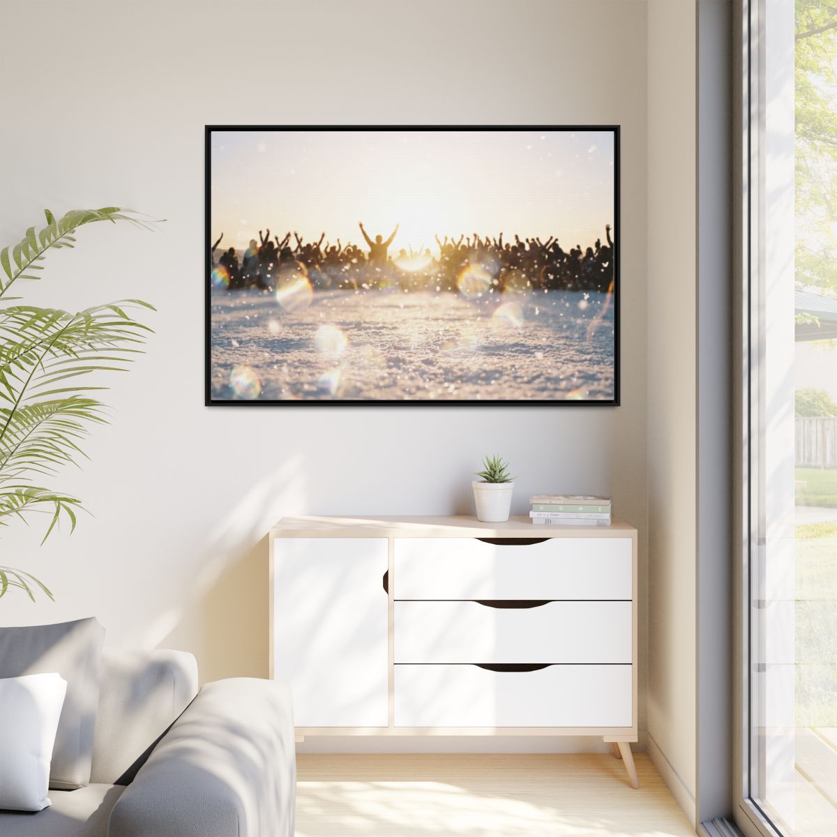 Framed Matte Canvas Landscape Crowd Art