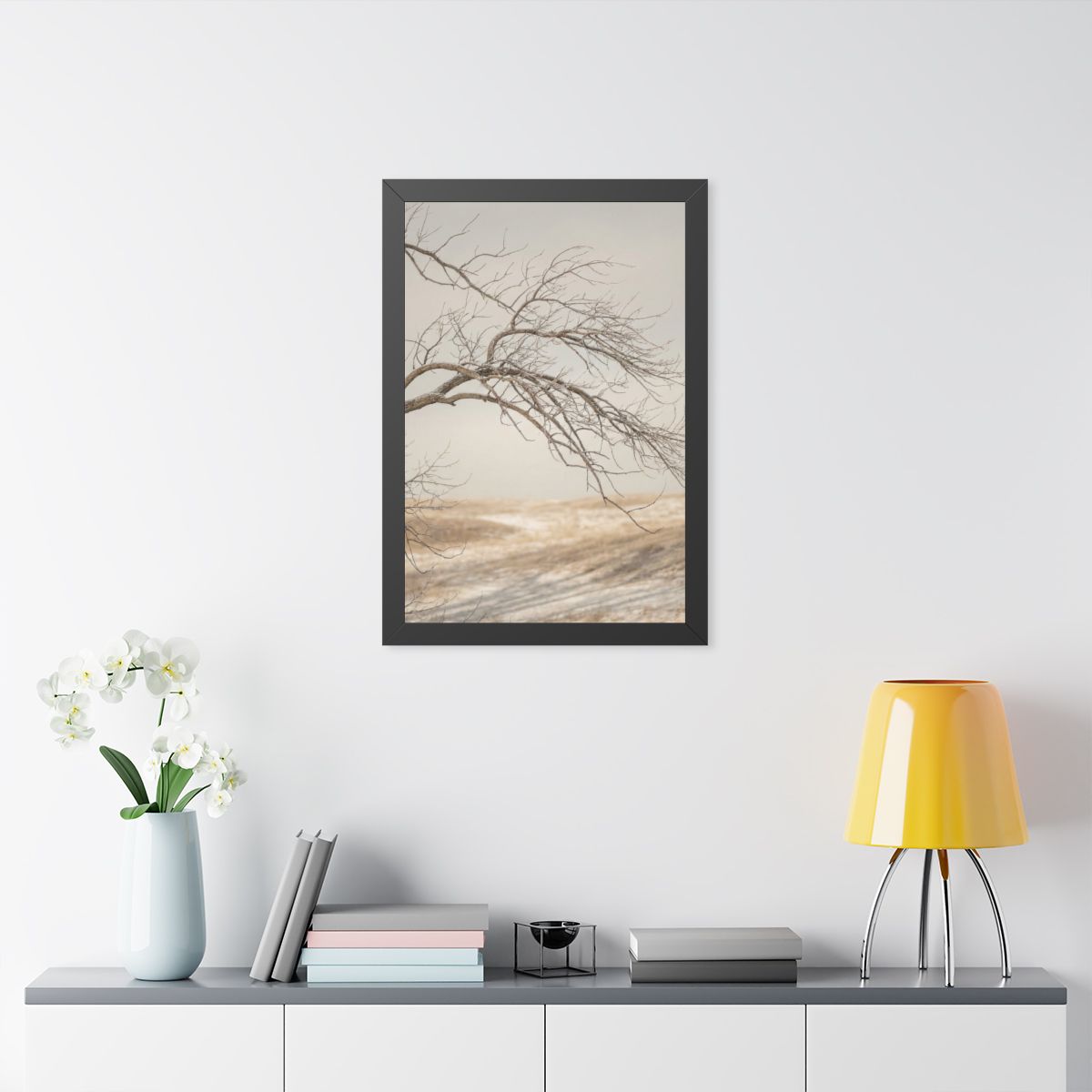 Framed Vertical Poster - Winter Branch Solitude Landscape —...