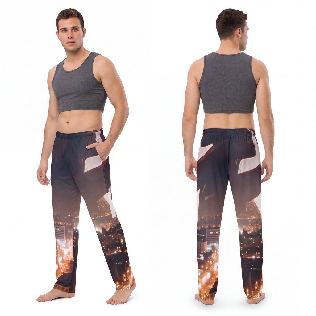Men's Pajama Pants - Midnight City Skyline | Echovira...