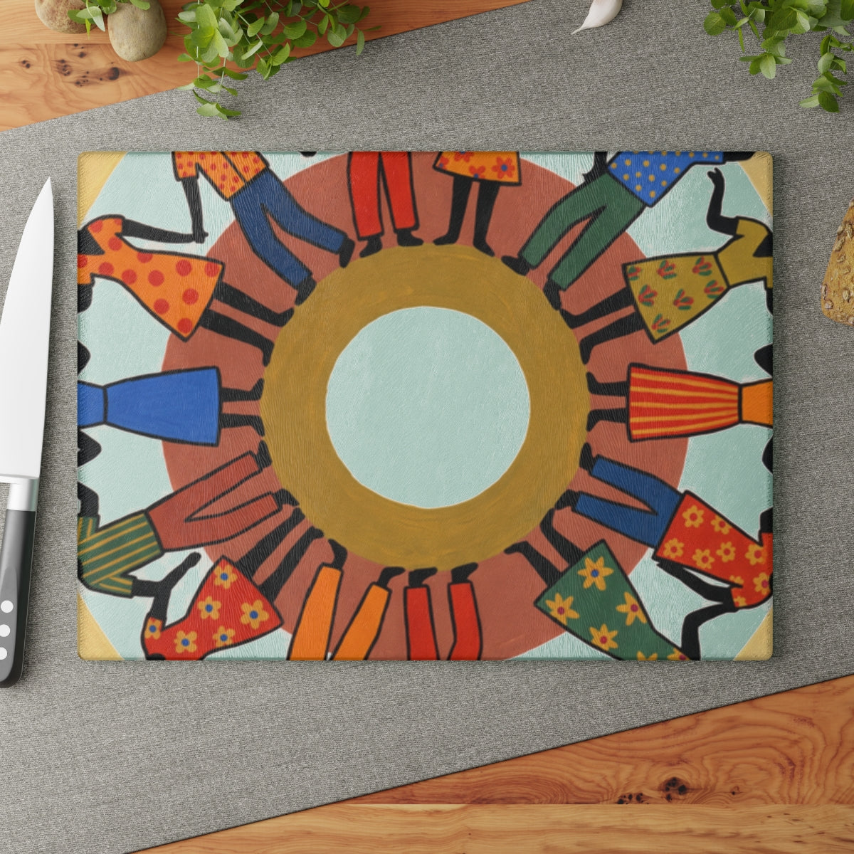 Glass Cutting Board - Unity Mandala Folk Art | Echovira...