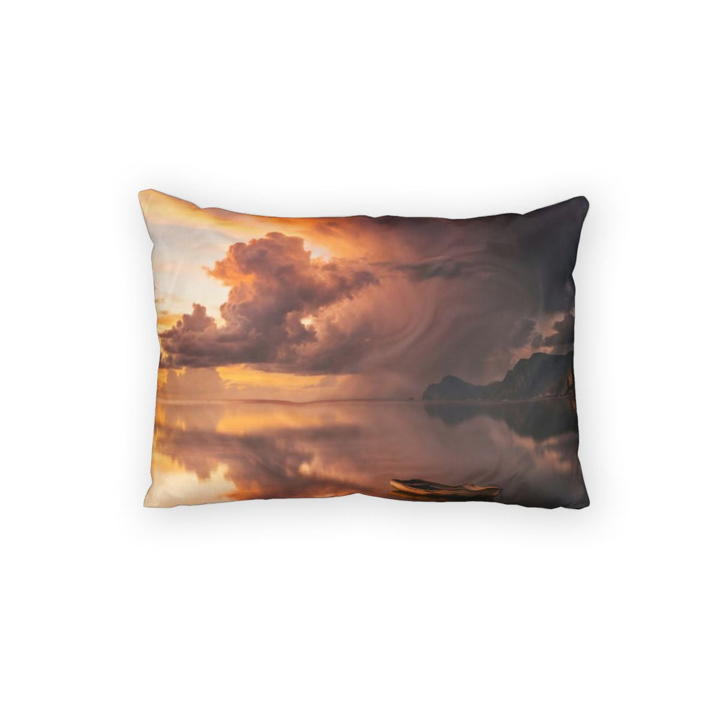Cotton Pillow Sham - Solitary Boat at Sunset Wall Art |...
