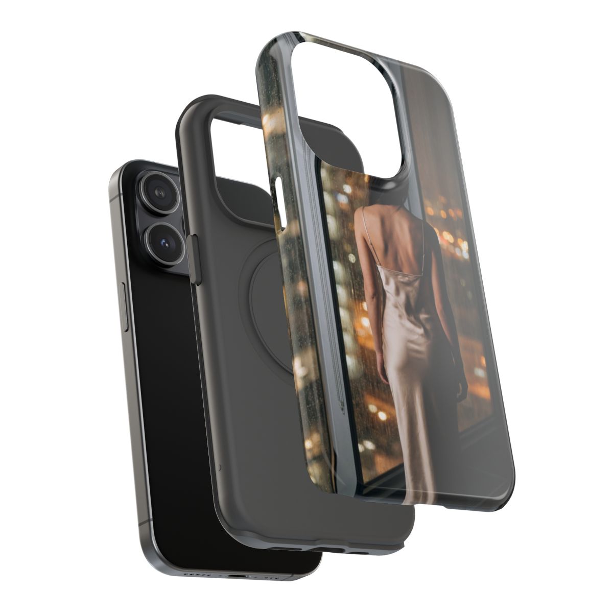 Impact-Resistant Apple iPhone Cases - Rainy City Lights Silk Gown | iPhone 17 Pro Max, 17 Pro, 17 Air & More