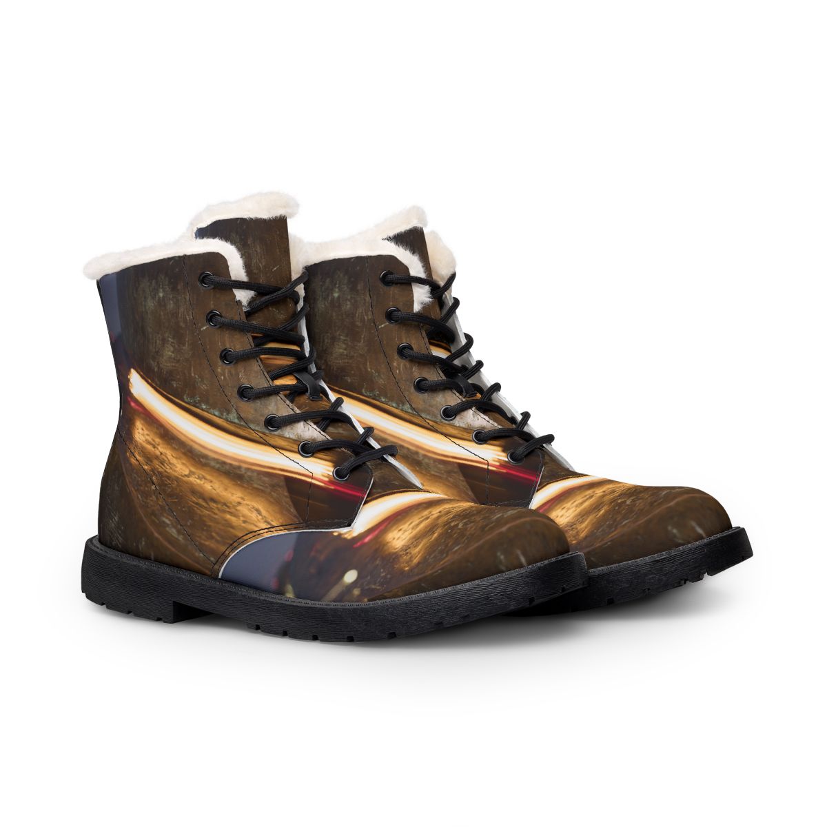 Women's Fur and Leather Boots Bronze Spiral