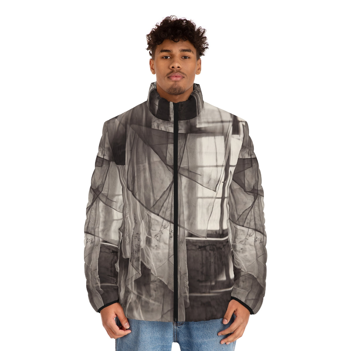 Men's Puffer Jacket - Spectral Veils | Echovira Gallery