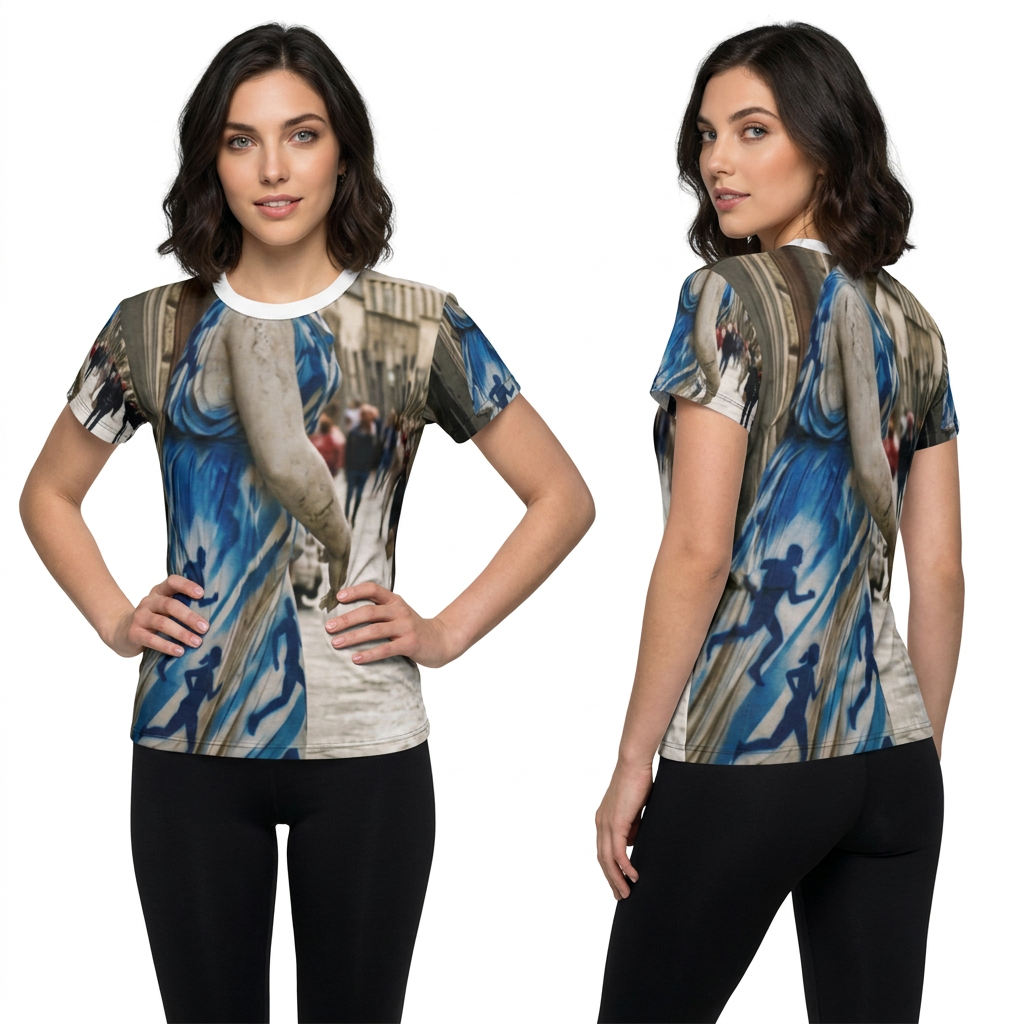 Women's Tee with Classical Statue Street Art
