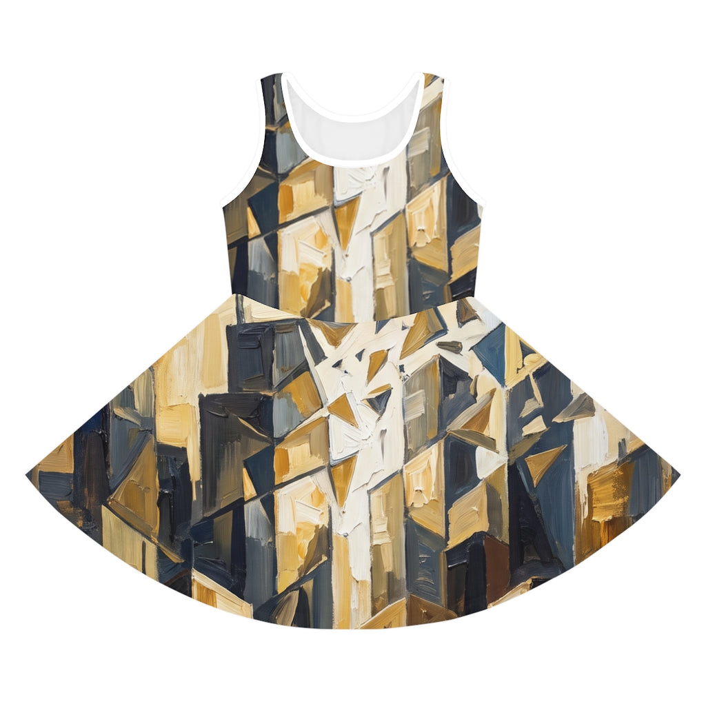 Girls' Sleeveless Sundress with Abstract Skyline