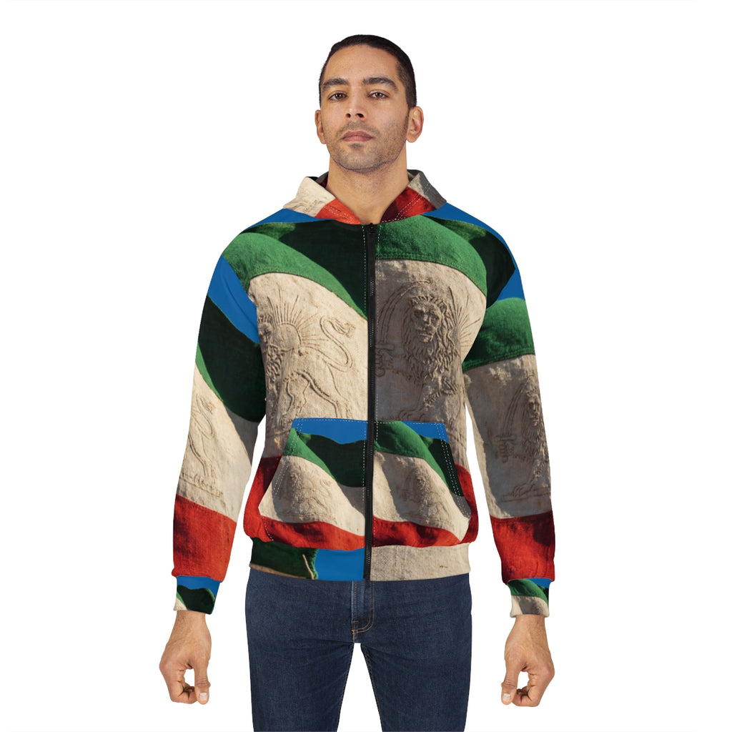 Men's Zip Hoodie - Vintage Lion & Sun Zip Up | Echovira...