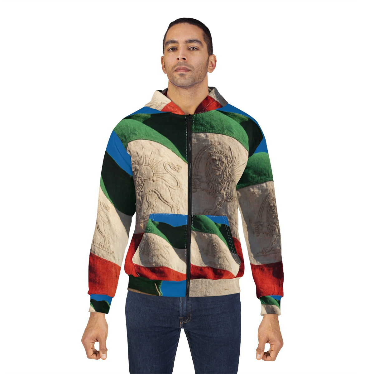 Men's Zip Hoodie - Vintage Lion & Sun Zip Up | Echovira...