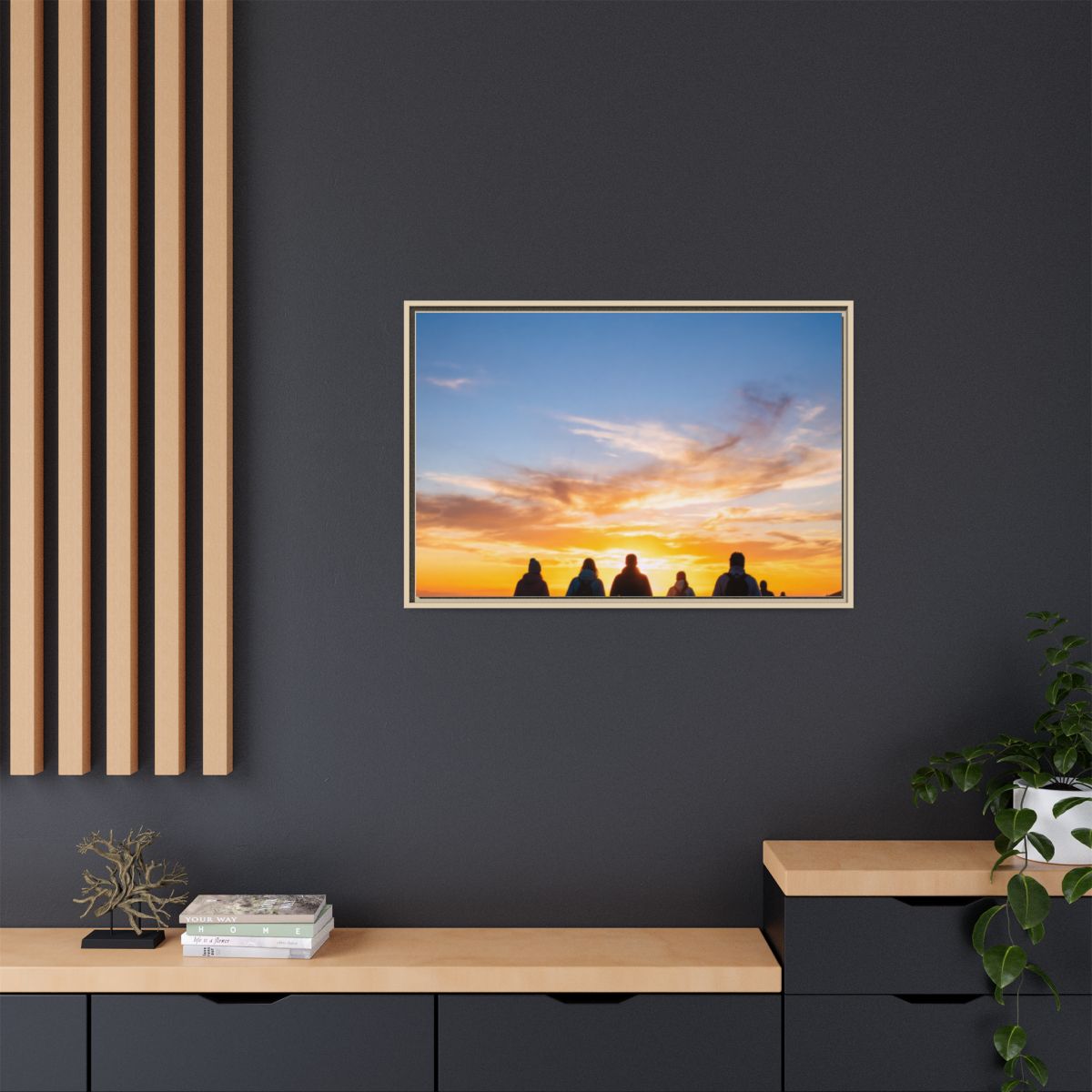 Framed Canvas - Sunset Silhouette — Natural / 1.25"