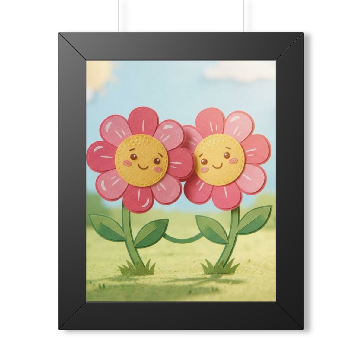 Framed Vertical Poster - Blooming Friends Papercraft Floral...