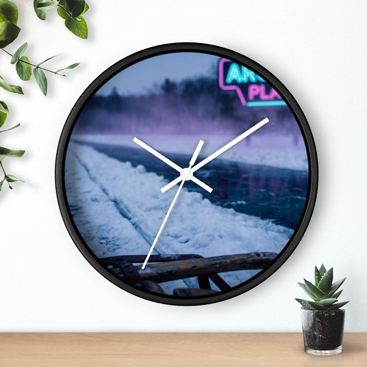 Wall Clock - Neon Arcade Winter Trail | Echovira Gallery