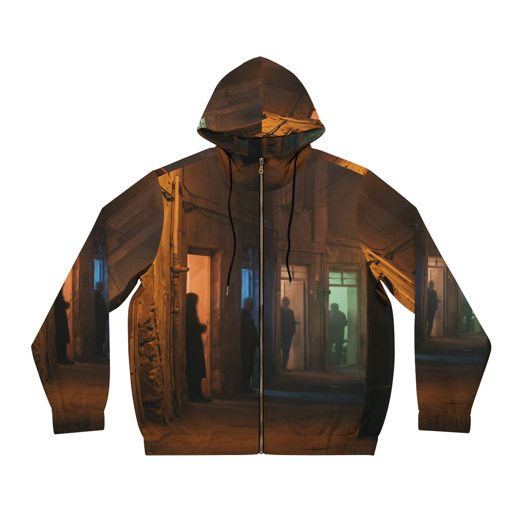 Men's Full-Zip Hoodie - Shadowed Alleyway Mystery Art Print...
