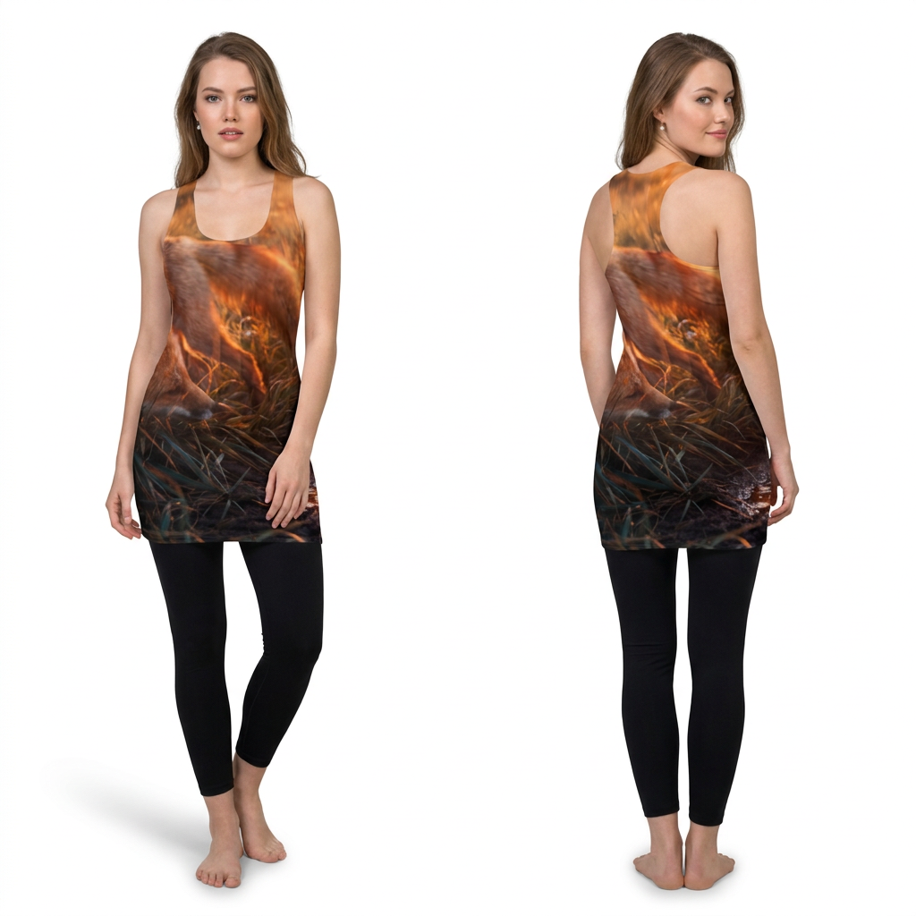 Fox Racerback Dress with Cottagecore Art