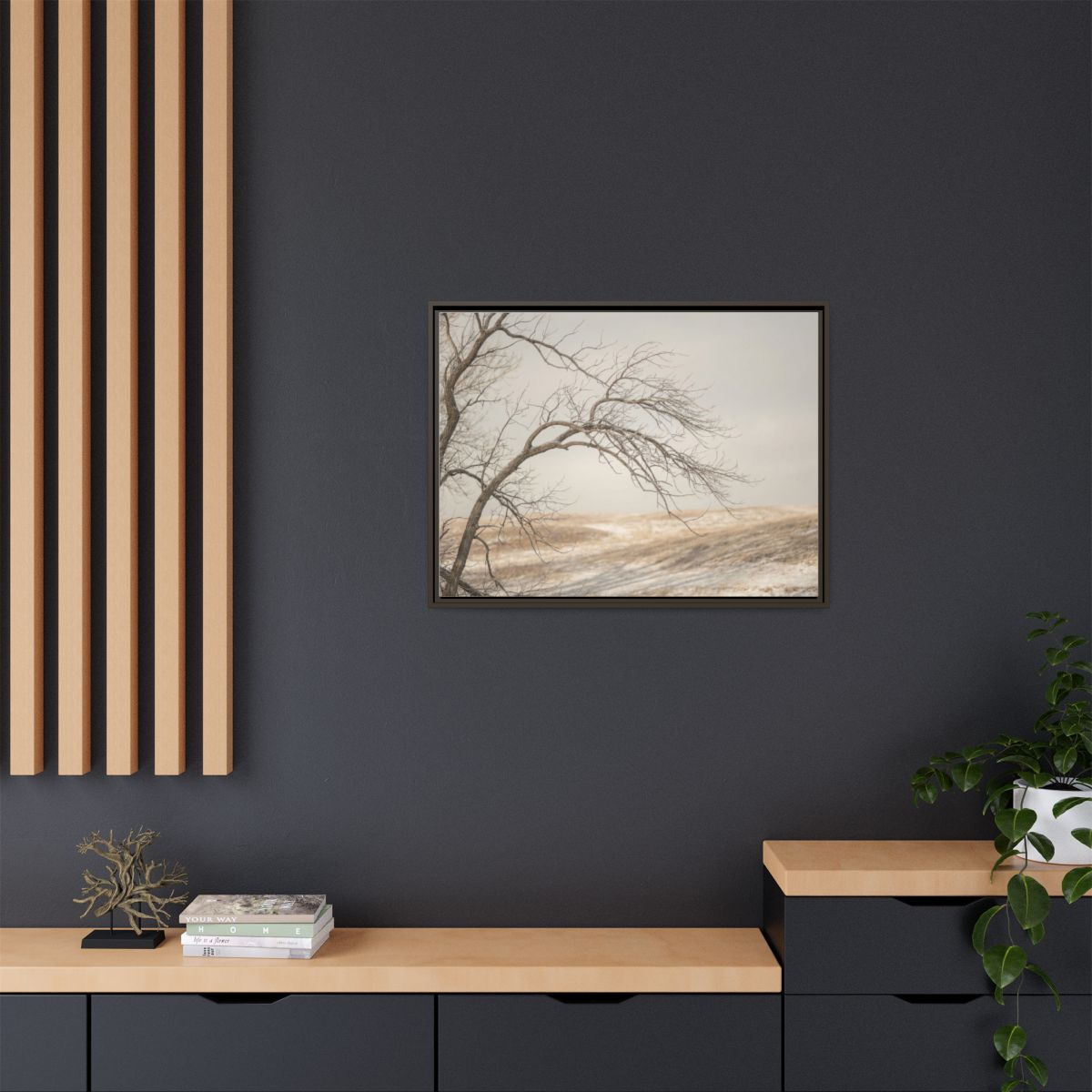 Framed Canvas Art - Minimalist Winter — Espresso / 1.25"